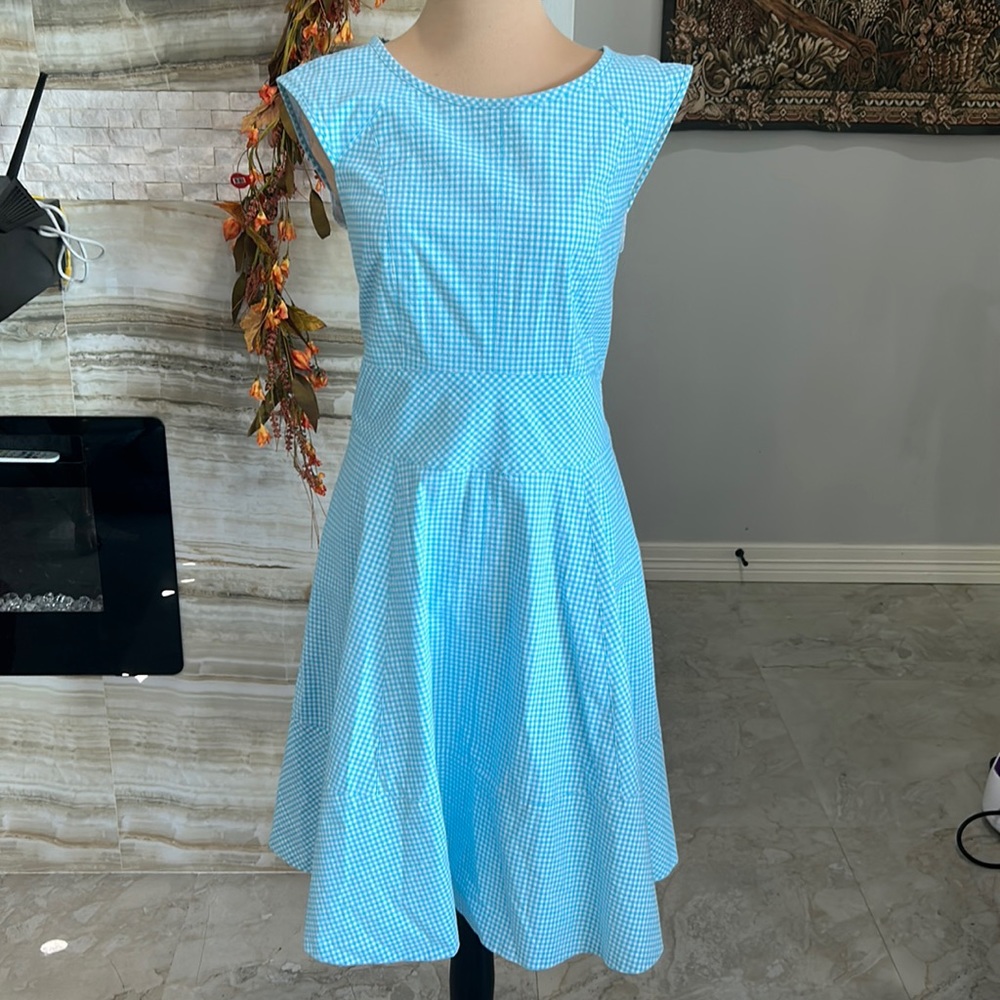 Camble Dress in Gingham Aqua Blue. Size Approximately 16